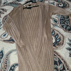 Ribbed Open-Front Women's Sweater Cardigan in Light Brown